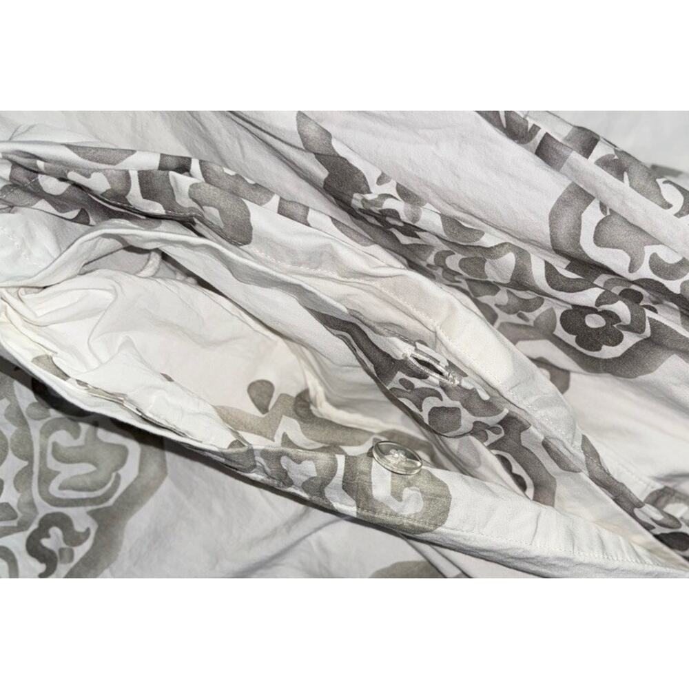 Pottery Barn Asher Medallion Duvet Cover Set King Shams Organic Cotton Gray 3 Pc - Picture 4 of 5